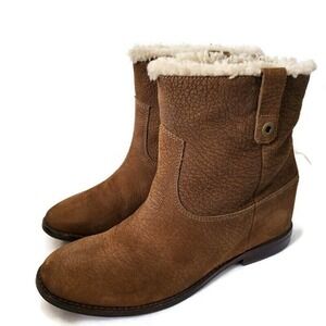 Cole Haan Fur Lined Waterproof Booties Brown Leather Ankle Boots Women's Size 8B